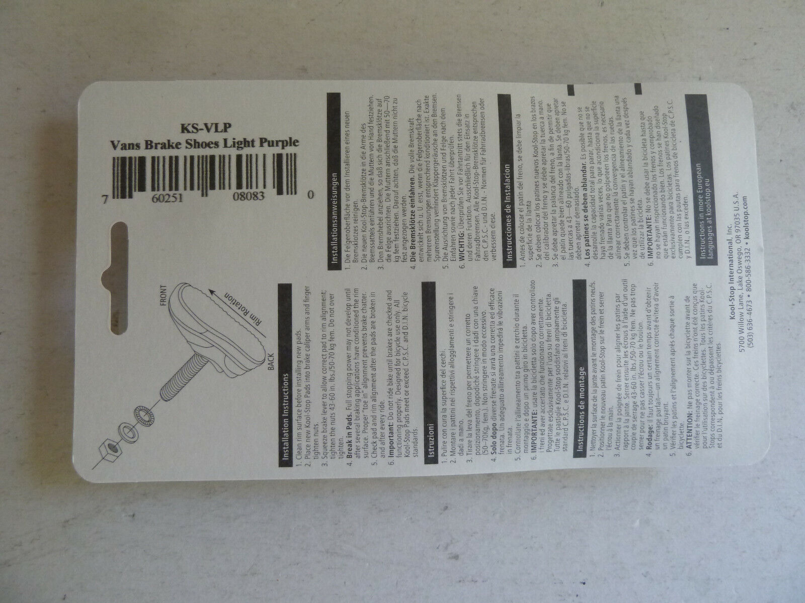 Kool Stop VANS brake shoes, pads, light purple periwinkle - Fresh Stock Dated February 2026