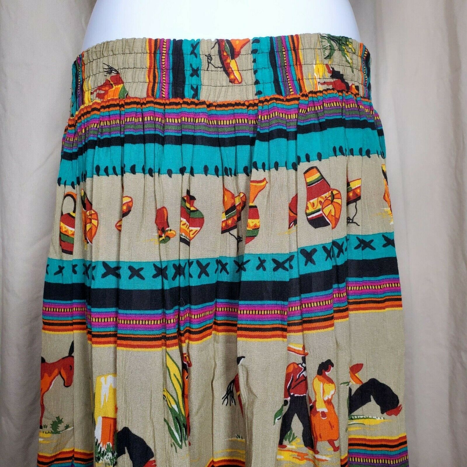 vintage 80s mexican print midi skirt size large - Fresh Stock Dated December 2025
