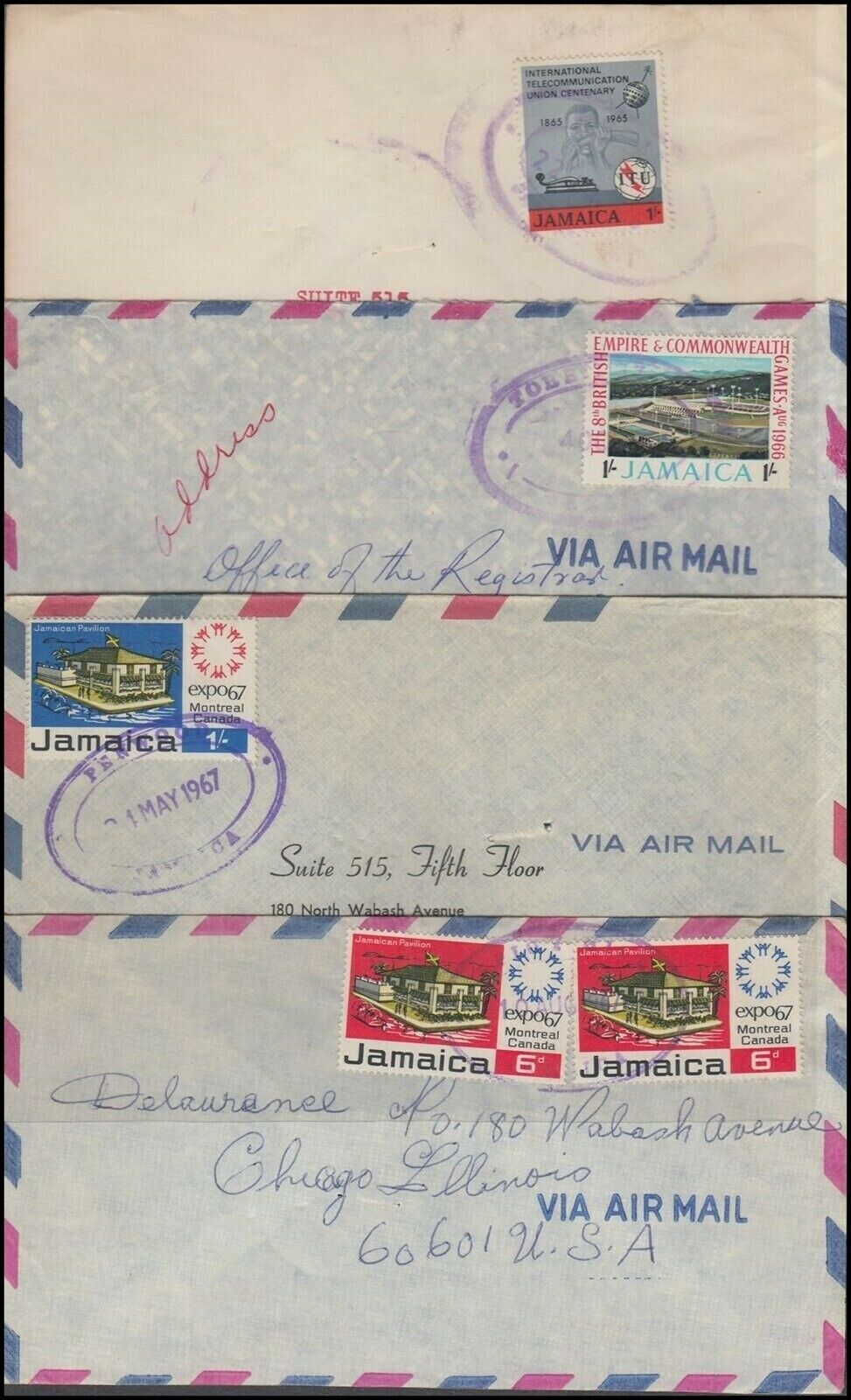 JAMAICA 1960’s COMMERCIAL AIRMAIL RATE COVERS (x8) (ID:621/D58655) - Fresh Stock Dated February 2026