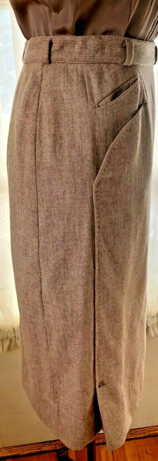 VINTAGE 1950's TAN WOOL SKIRT W/ DECO DETAILS - Fresh Stock Dated February 2026