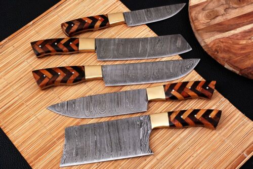5 Pieces Custom HANDMADE FORGED DAMASCUS STEEL CHEF KNIFE KITCHEN Knives SET - Fresh Stock Dated December 2025