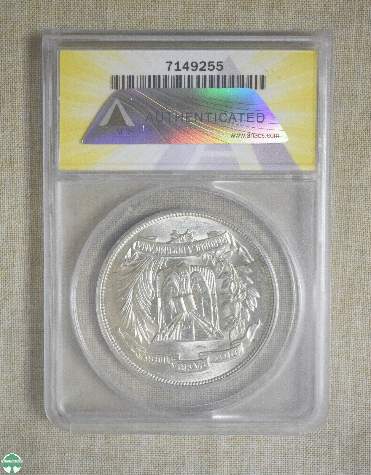 1955 DOMINICAN REPUBLIC TRUJILLO PESO - 25TH ANNIVERSARY - ANACS CERTIFIED AU 58 - Fresh Stock Dated February 2026