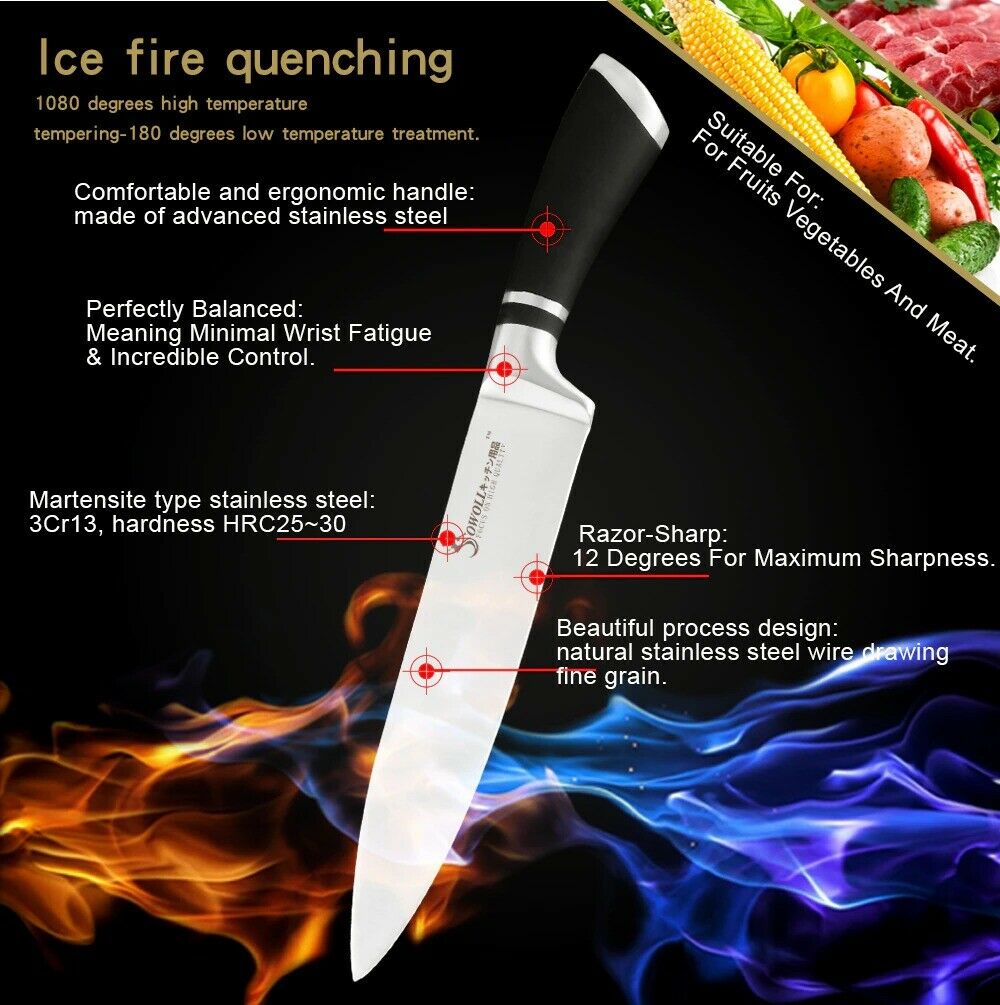 Stainless Steel Knife Cooking tool 8-inch Japanese Kitchen Chef Knives WithSeath - Fresh Stock Dated December 2025