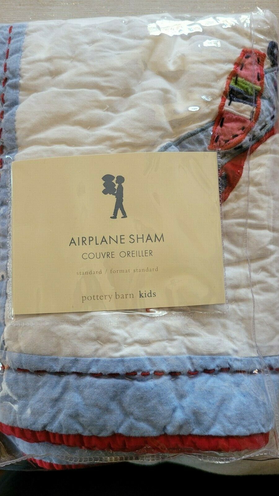 POTTERY BARN KIDS MULTICOLORED AIRPLANE QUILTED SHAM 20X26 STANDARD - Fresh Stock Dated December 2025