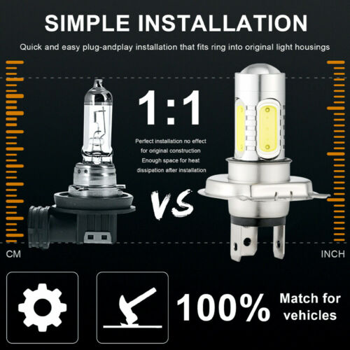 2x H4 9003 HB2 LED Bulb Hi/Lo Beam White Car Motorcycle Headlight High Power - Fresh Stock Dated February 2026