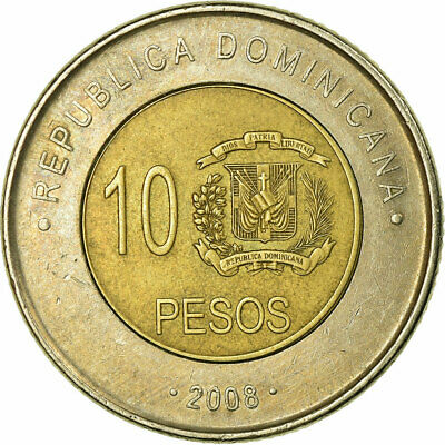 [#709614] Coin, Dominican Republic, 10 Pesos, 2008, EF, Bi-Metallic, KM:106 - Fresh Stock Dated December 2025