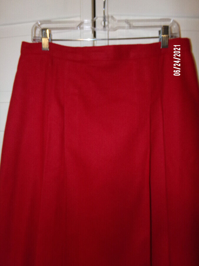 Vintage RUSS Red Pleated 100% Wool Skirt Waist 32