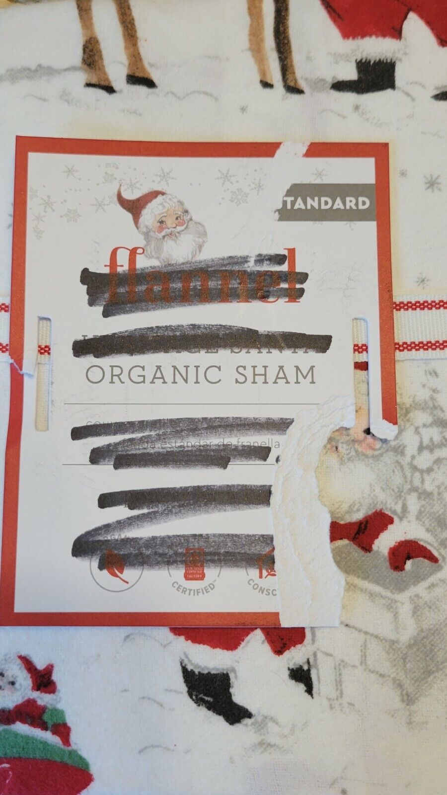 Pottery Barn Kids Heritage Santa Flannel Organic Pillow Sham Standard - Fresh Stock Dated February 2026