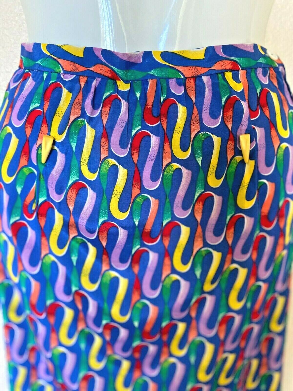 Vintage BIS Gene Ewing  ~  2 Piece Blouse & Skirt in Bright Abstract Print sz 38 - Fresh Stock Dated February 2026