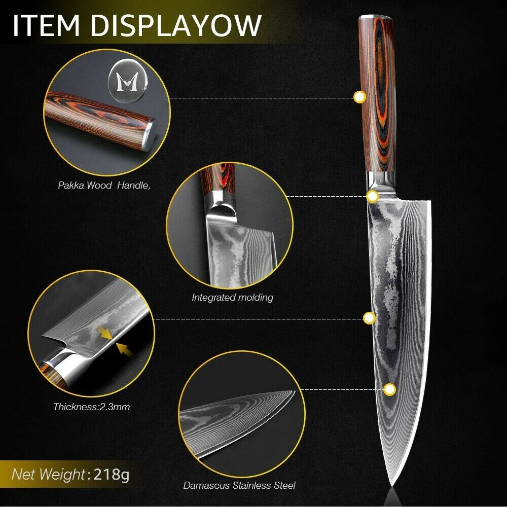 Kitchen Damascus Steel Chef Knife Set Handmade VG10 67 Layers Knives Wood Handle - Fresh Stock Dated December 2025