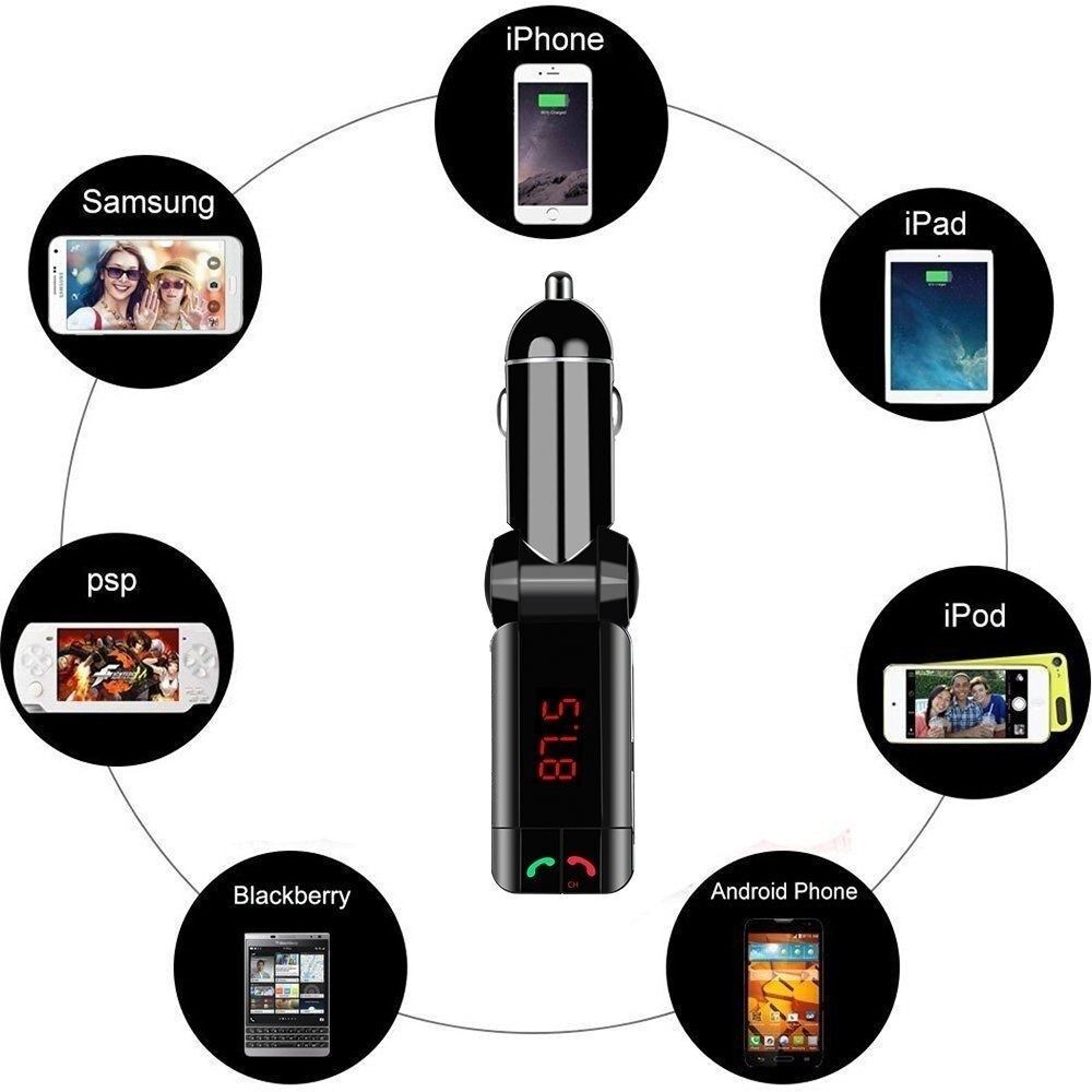 Bluetooth FM Transmitter + 2 USB Charger LCD Cell Handsfree Car Van Truck SUV - Fresh Stock Dated February 2026
