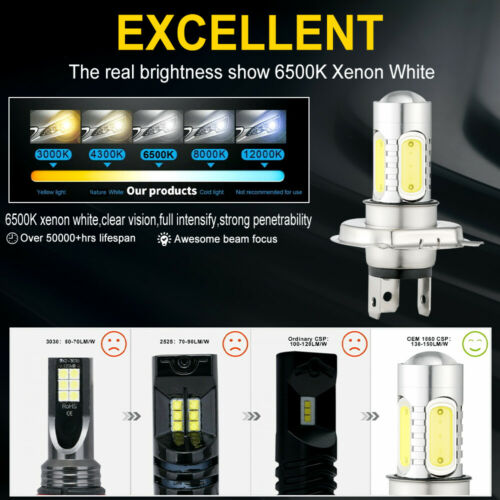 2x H4 9003 HB2 LED Bulb Hi/Lo Beam White Car Motorcycle Headlight High Power - Fresh Stock Dated February 2026
