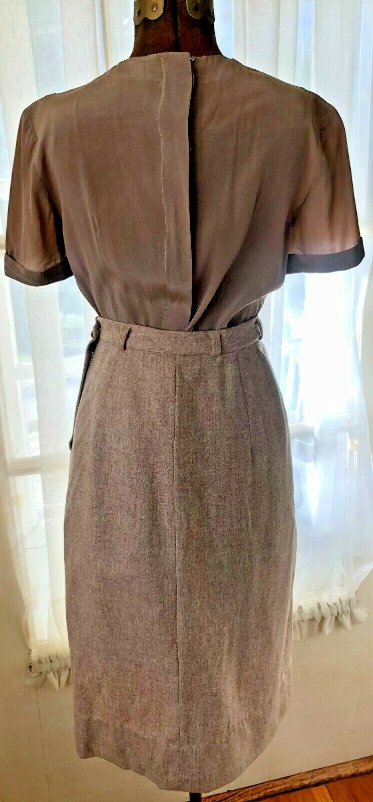 VINTAGE 1950's TAN WOOL SKIRT W/ DECO DETAILS - Fresh Stock Dated February 2026