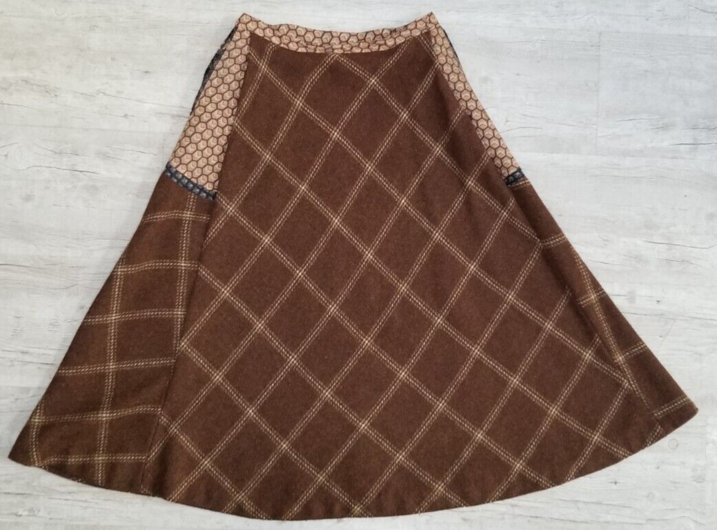 Vintage Koos Van Den Akker Brown Wool Plaid Bias Cut Skirt - Size M - Fresh Stock Dated December 2025