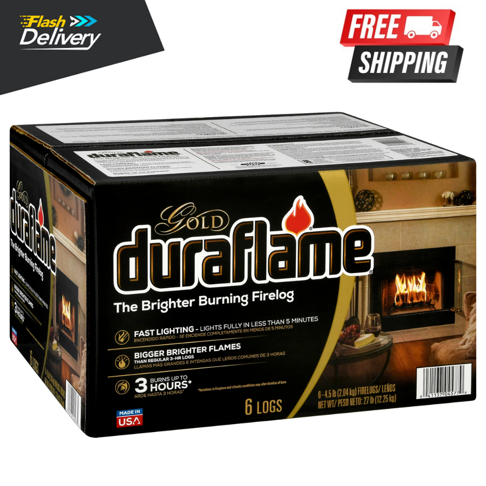 Duraflame Fire Logs 6 Pack - 4.5lb Bright Burning 3 Hour Burn Time Fast Lighting - Fresh Stock Dated December 2025