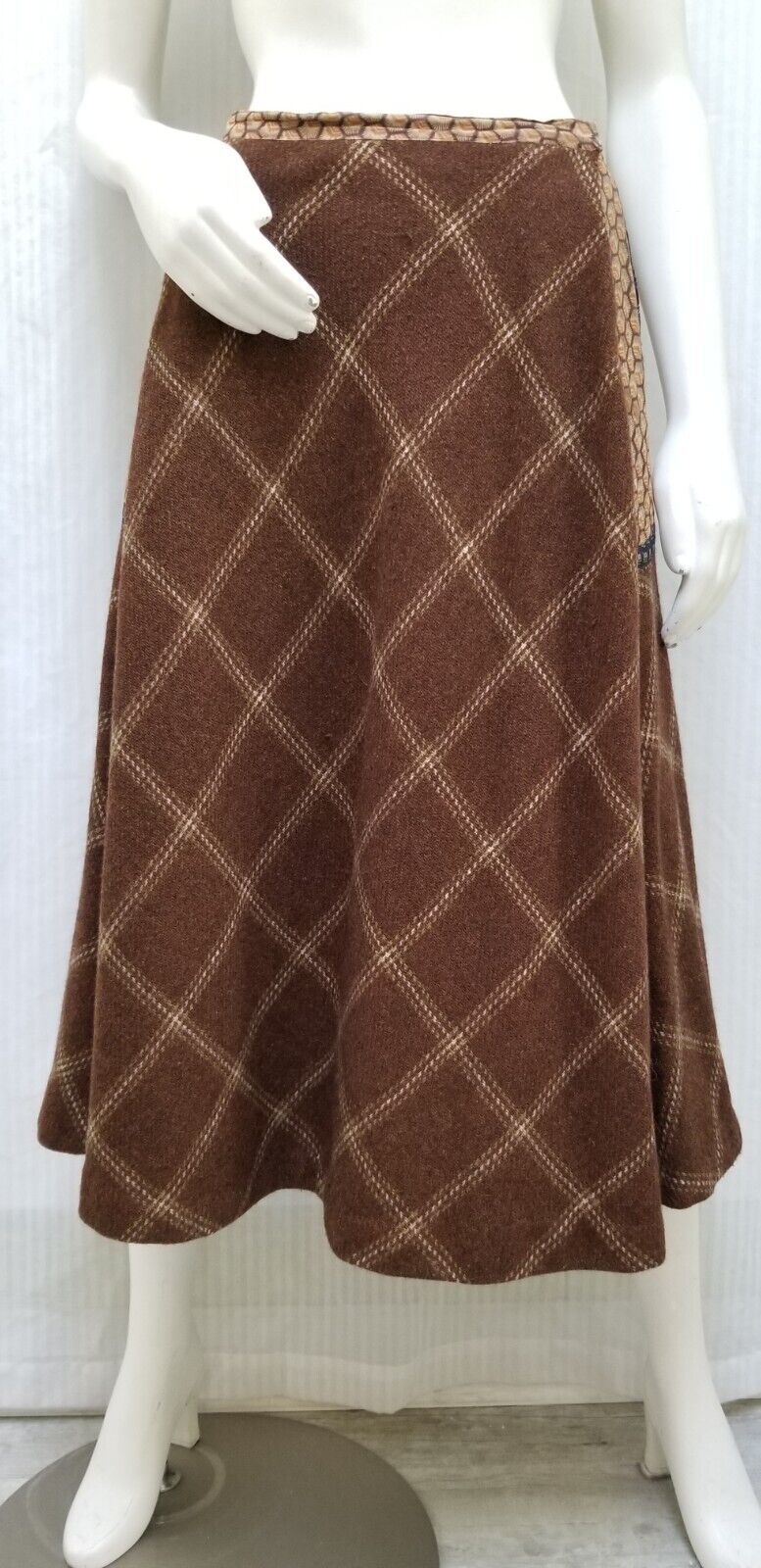 Vintage Koos Van Den Akker Brown Wool Plaid Bias Cut Skirt - Size M - Fresh Stock Dated December 2025