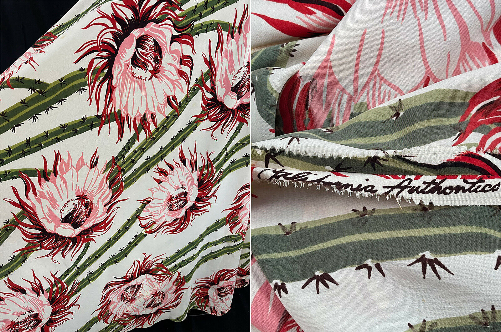 California Authentico Hand Prints Elza Cactus Orchid Flower Rayon Skirt VTG 1940 - Fresh Stock Dated February 2026