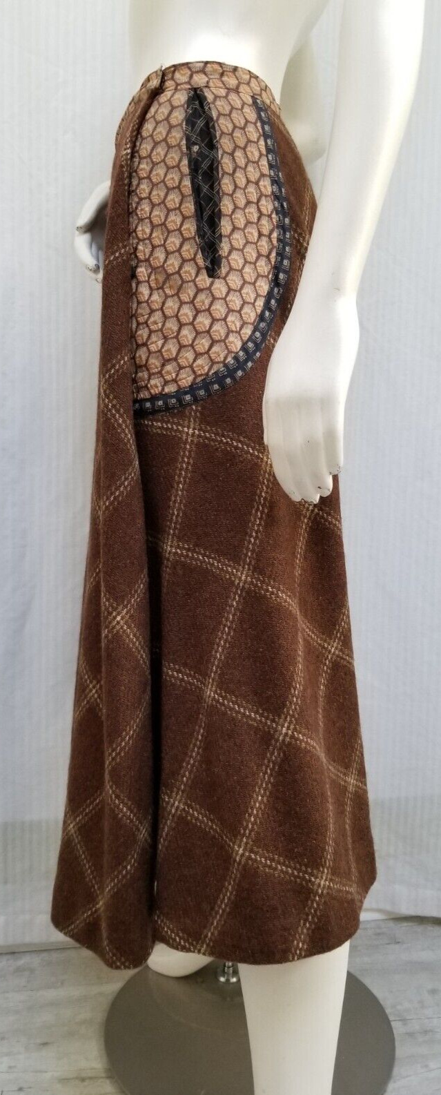 Vintage Koos Van Den Akker Brown Wool Plaid Bias Cut Skirt - Size M - Fresh Stock Dated December 2025
