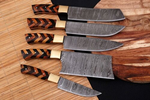 5 Pieces Custom HANDMADE FORGED DAMASCUS STEEL CHEF KNIFE KITCHEN Knives SET - Fresh Stock Dated December 2025
