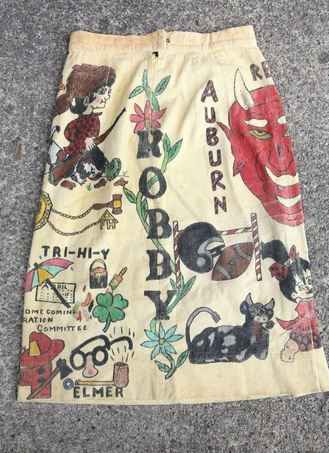 Vintage 60s Senior Cords skirt RARE Folk Art Devil Head Corduroy Skirt School - Fresh Stock Dated February 2026