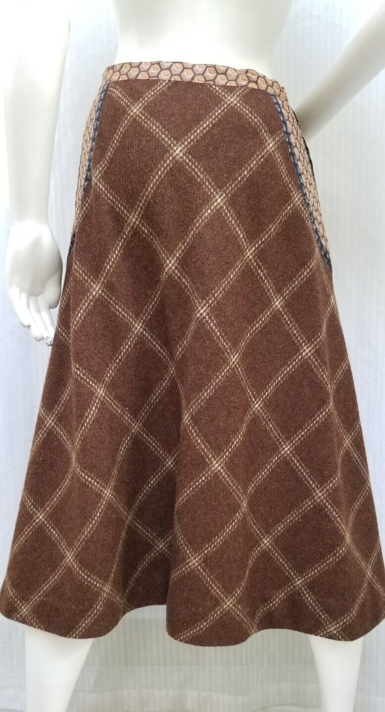 Vintage Koos Van Den Akker Brown Wool Plaid Bias Cut Skirt - Size M - Fresh Stock Dated December 2025