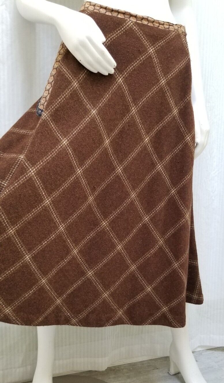Vintage Koos Van Den Akker Brown Wool Plaid Bias Cut Skirt - Size M - Fresh Stock Dated December 2025