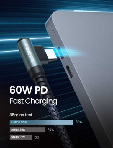 [2-Pack] 60W USB C to C Cable 6.6ft, AINOPE C C Type Fast Grey - Fresh Stock Dated February 2026