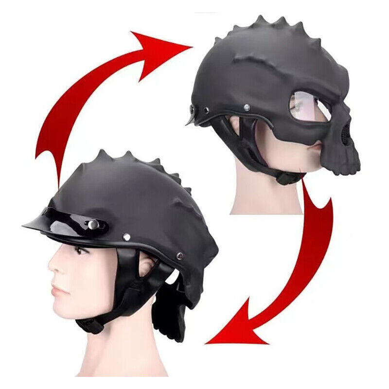 Motorcycle Skull Helmet Half Open Face Helmets with Visor Street Racing Touring - Fresh Stock Dated December 2025