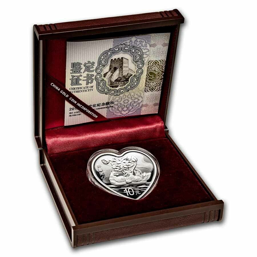 2015 China 1 oz Silver Heart Auspicious Culture (Mandarin Ducks) - SKU#236924 - Fresh Stock Dated February 2026