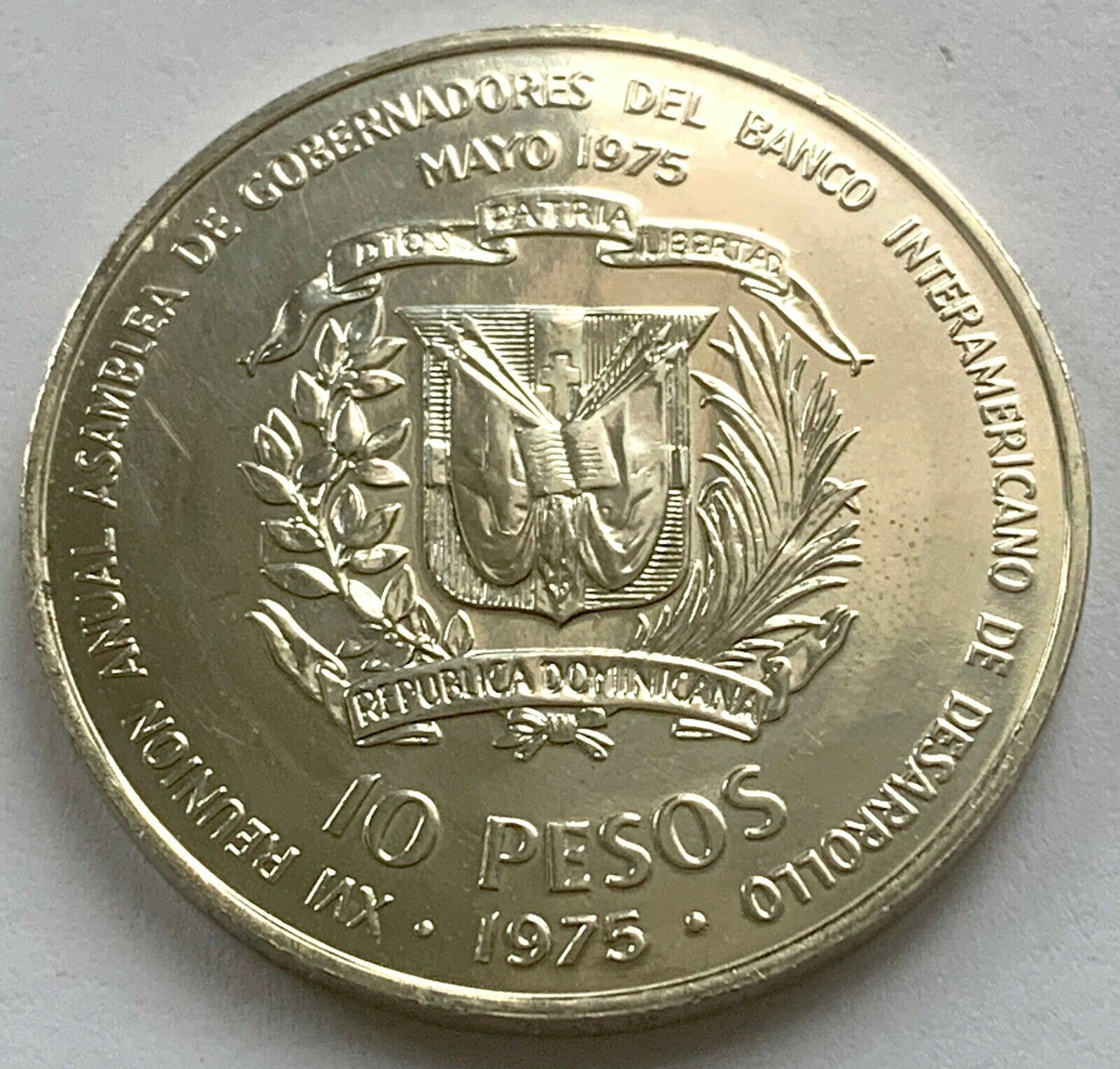 DOMINICAN REPUBLIC BANKS CONFERENCE SILVER PROOF 10 PESOS 1975 - Fresh Stock Dated February 2026