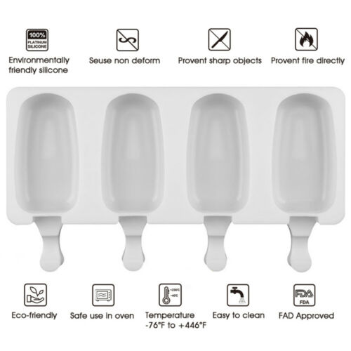 4 Cell Silicon Big Size Ice Cream Mold DIY Frozen Dessert Juice Popsicle Maker - Fresh Stock Dated December 2025
