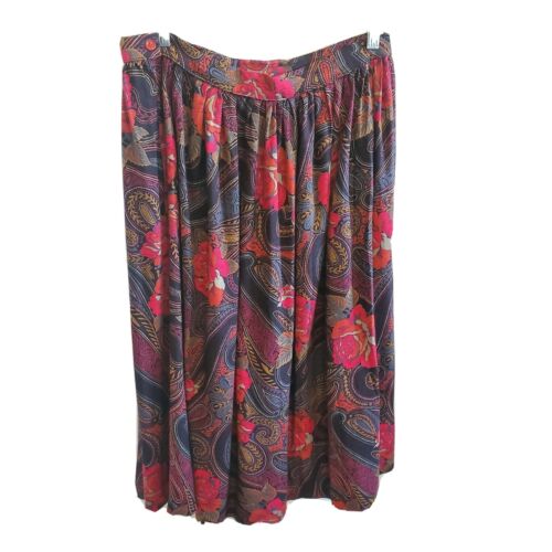 Vintage Womens Size 8 Midi Skirt Floral Paisley Pleated Roses Pink Orange Black - Fresh Stock Dated February 2026