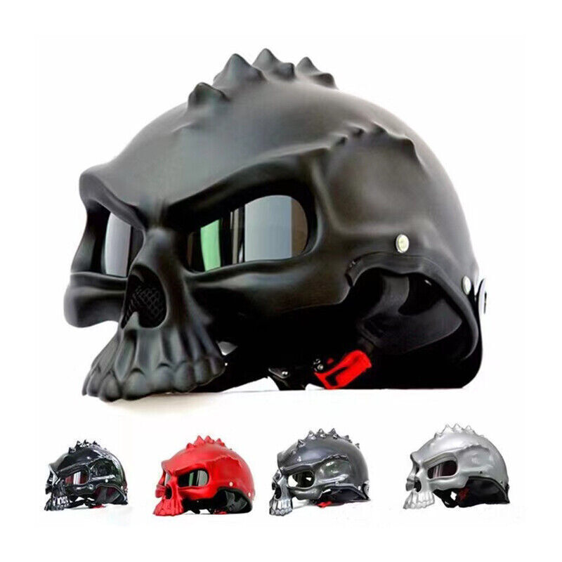 Motorcycle Skull Helmet Half Open Face Helmets with Visor Street Racing Touring - Fresh Stock Dated December 2025