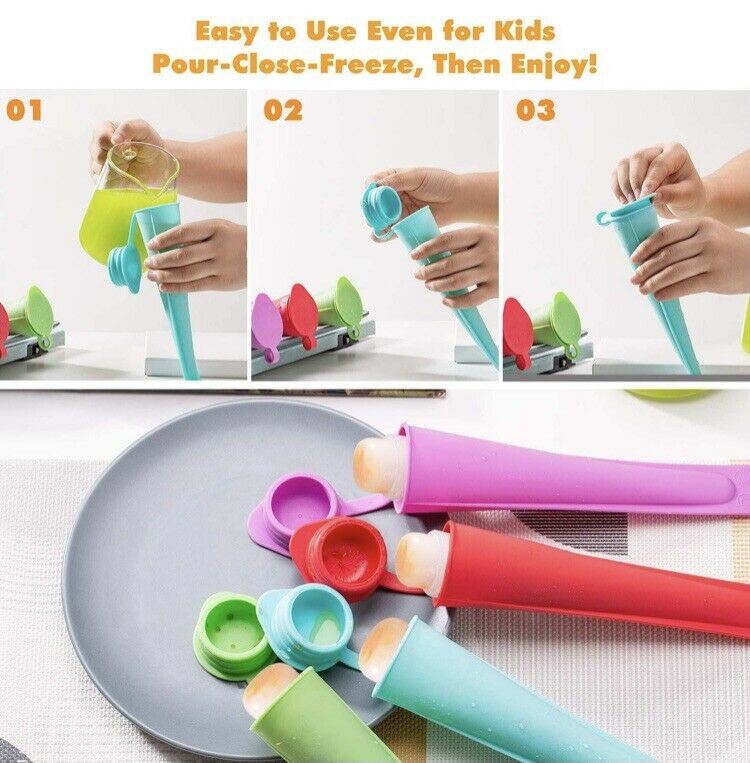 CyvenSmart Silicone Ice Pop Molds for Kids with Lids, 4 Pieces - Fresh Stock Dated February 2026