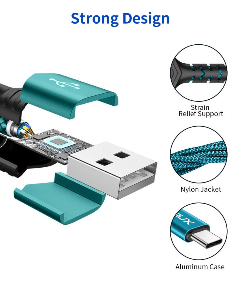 USB-C Cable 3A Fast Charging, JSAUX 3-Pack 3.3ft+6.6ft+10ft, Green - Fresh Stock Dated February 2026