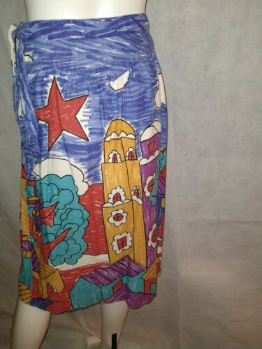 West Coast Connection Vintage Cotton Skirt W Whimsical Colorful Townscape - Fresh Stock Dated February 2026