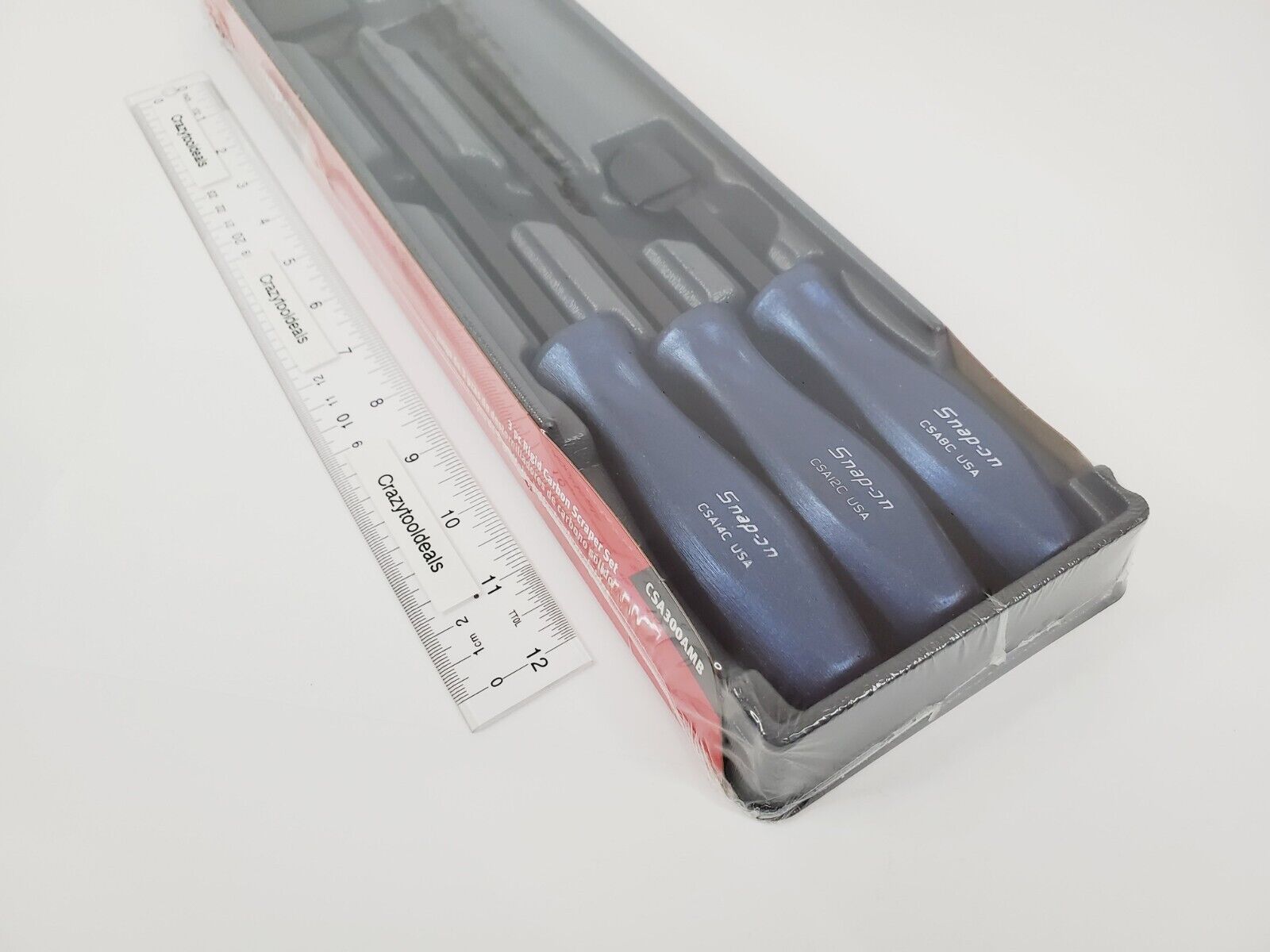 Snap On Tools NEW CSA300AMB 3 Piece Power Blue Handle Rigid Carbon Scraper Set - Fresh Stock Dated February 2026