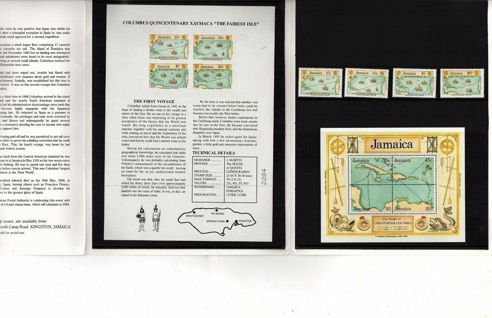 Jamaica, MNH, 1989, S/S, COLUMBUS QUINCENTENARY XAYMACA part 1 and 2 (mb23 - Fresh Stock Dated February 2026
