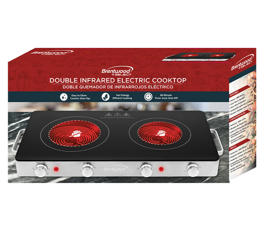 Brentwood TS-382 Double Infrared Electric Countertop Burner with Timer 120V NEW - Fresh Stock Dated December 2025