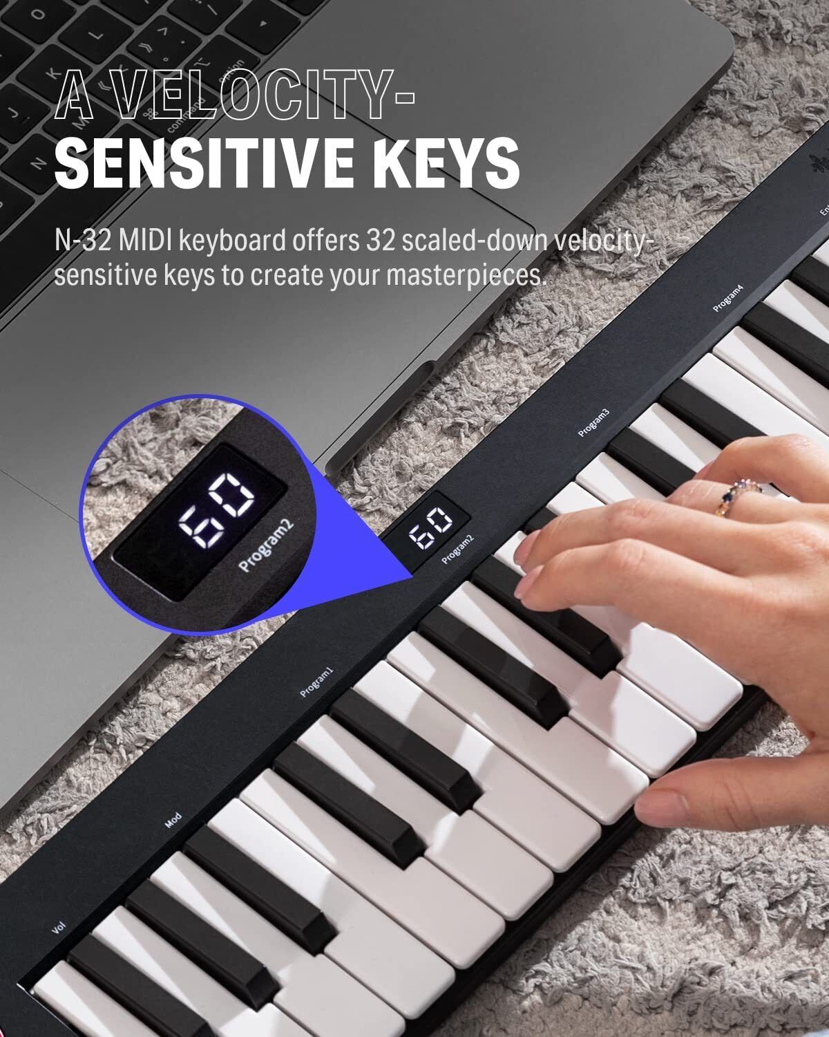Donner 32-Key MIDI Keyboard Controller Sequencer Mini with Digital Tube Screen - Fresh Stock Dated February 2026