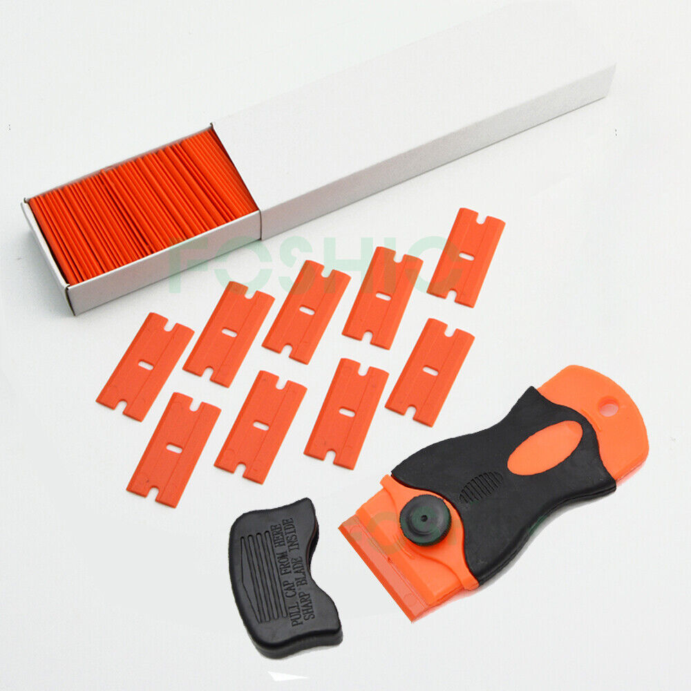 2 Set Scraper w/100 Pcs Plastic Double Edged Blades Car Stickers Glue Remover US - Fresh Stock Dated February 2026