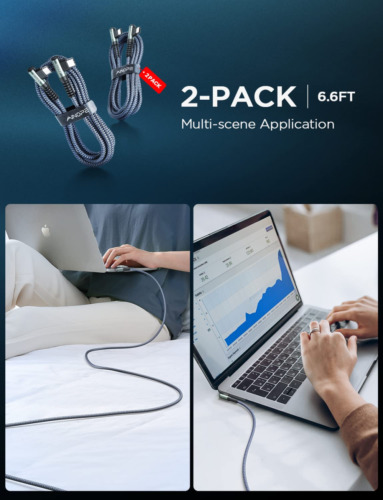 [2-Pack] 60W USB C to C Cable 6.6ft, AINOPE C C Type Fast Grey - Fresh Stock Dated February 2026