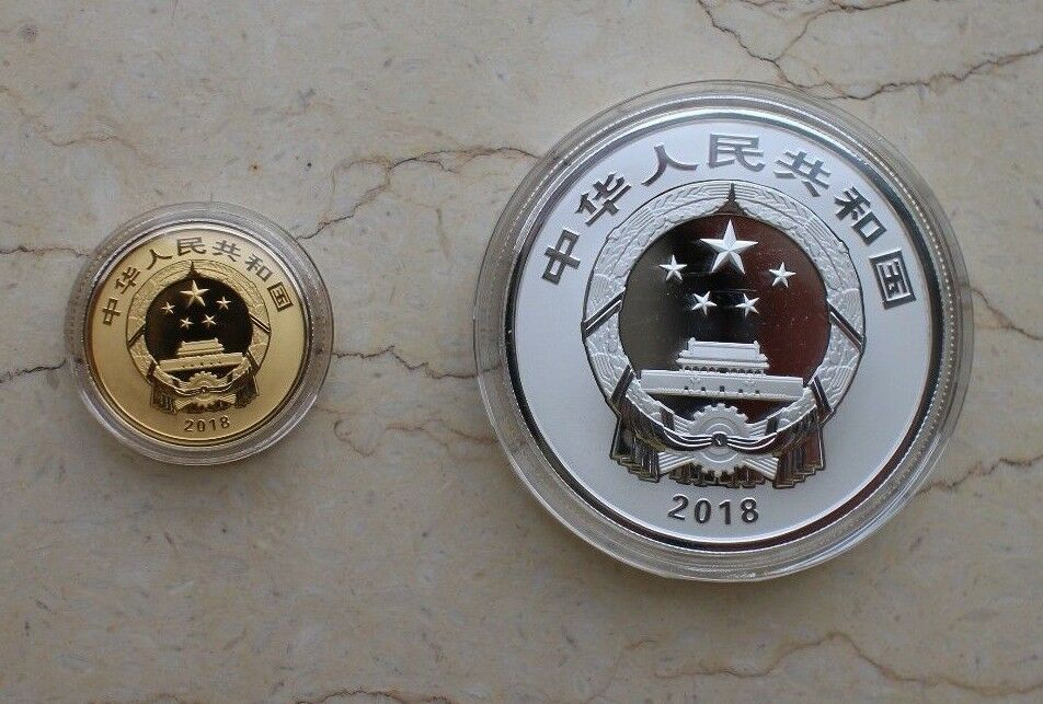 China 2018 Gold and Silver Coins Set-Chinese Auspicious Culture-Shou Ju Mao Die - Fresh Stock Dated February 2026
