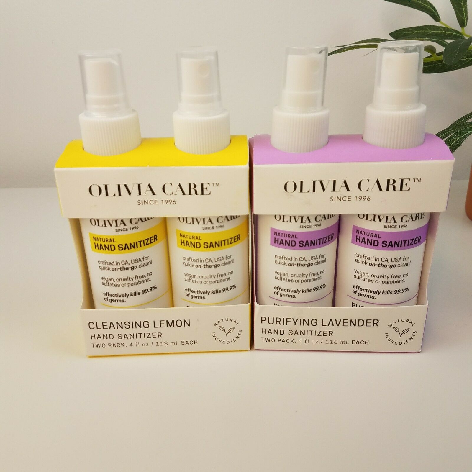 Olivia Care Natural Hand Sanitizer Spray Purifying Lavender Cleansing Lemon 4 Pk - Fresh Stock Dated February 2026
