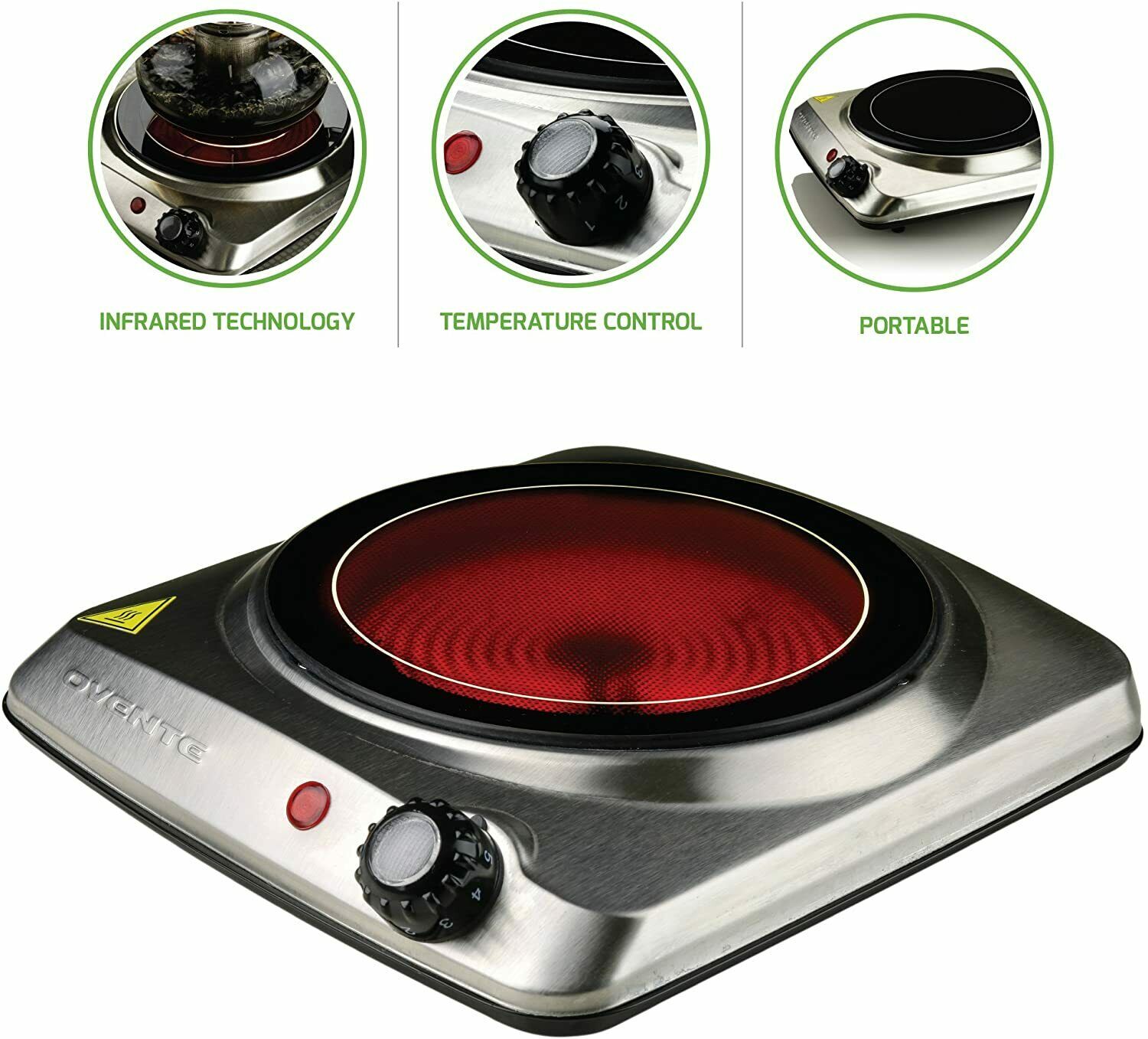 Ovente Electric Glass Infrared Burner 7 Inch Single Hot Plate Silver BGI101S - Fresh Stock Dated December 2025