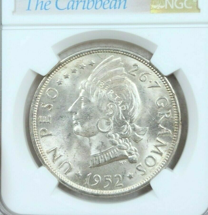 1952 DOMINICAN REPUBLIC SILVER 1 PESO NATIVE PRINCESS NGC MS 63 SCARCE BEAUTY - Fresh Stock Dated December 2025