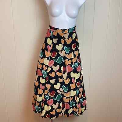 Vintage 80s 90s A Line Heart Print Maxi Skirt Sz M Rockabilly Valentines Day - Fresh Stock Dated December 2025