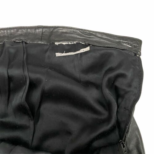 Vintage 90s Womens Black Lambskin Leather Gold Button Wiggle Midi Skirt MED/LRG - Fresh Stock Dated March 2026