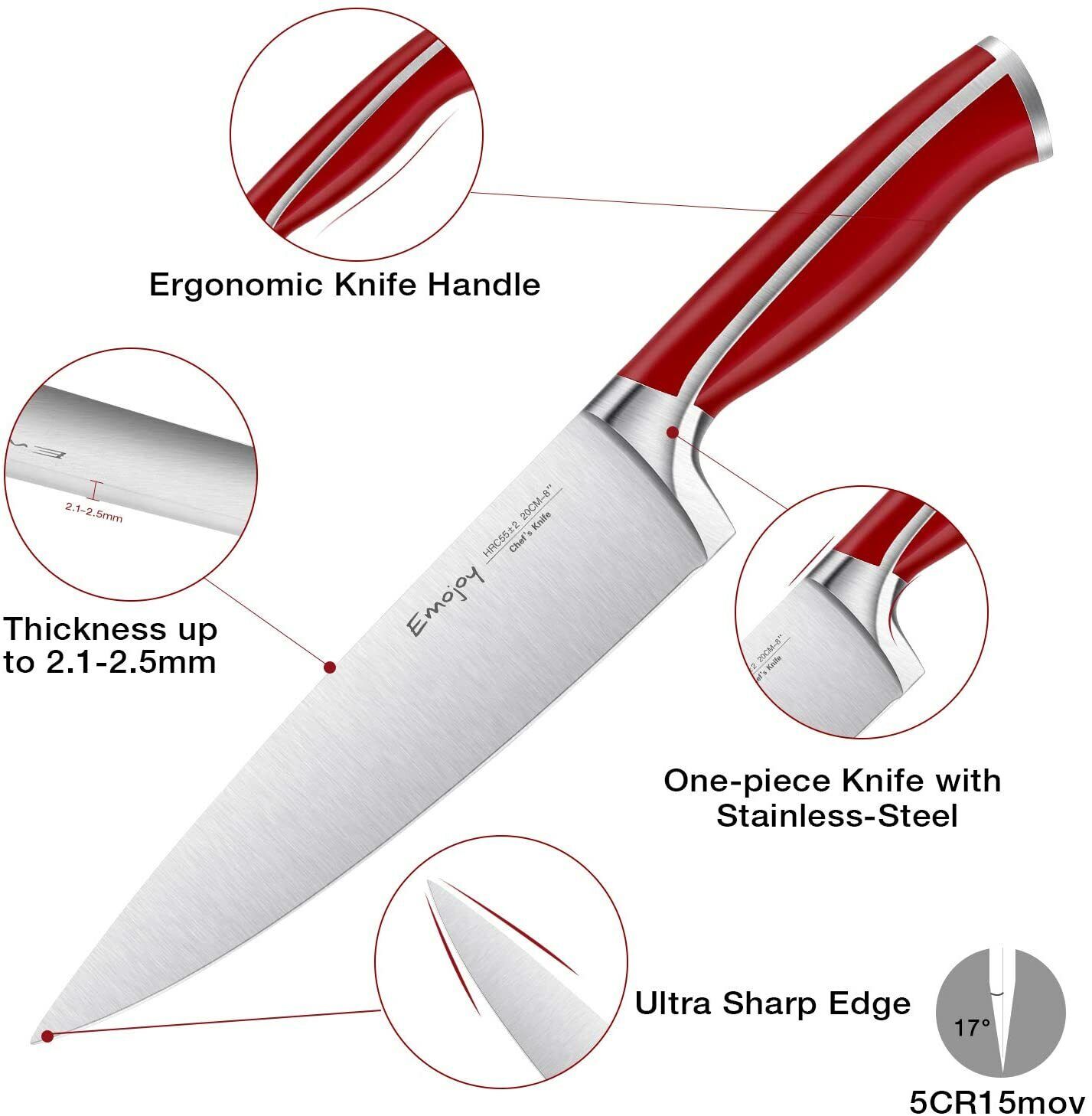 Knife Set, 15-Piece Kitchen Knife Set with Block Wooden German Stainless Steel - Fresh Stock Dated February 2026