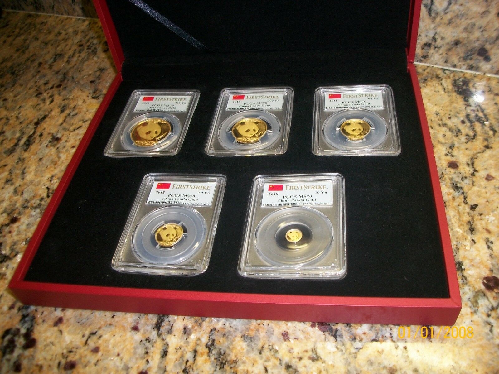 2018 CHINA GOLD PANDA 5 COINS complete SET PCGS MS 70 FIRST STRIKE prestige box - Fresh Stock Dated February 2026